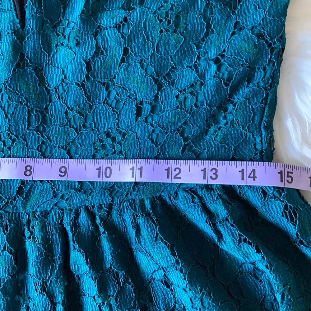 HP!๐ River Island, Mini Dress, Teal Lace w/Black Mesh, Sleeveless, Party, Sz L - Picture 13 of 13